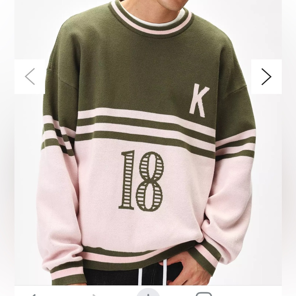Krost Urban Outfitters Men's Olive Green Pink Pullover Crewneck Sweater L